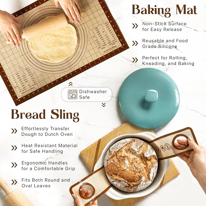 ABIOTO Sourdough Bread Baking & Starter Kit - 24-Piece Set with 9" Round & 10" Oval Rattan Baskets, 24oz Starter Jar, Bread Lame, Danish Whisk, Slings & Mat