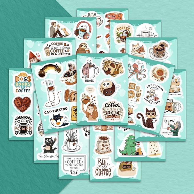 100Pcs Funny Coffee Stickers for Cups, Water Bottles & Scrapbook - Coffee Gifts, Party Decorations, Party Supplies - Gifts for Men & Women