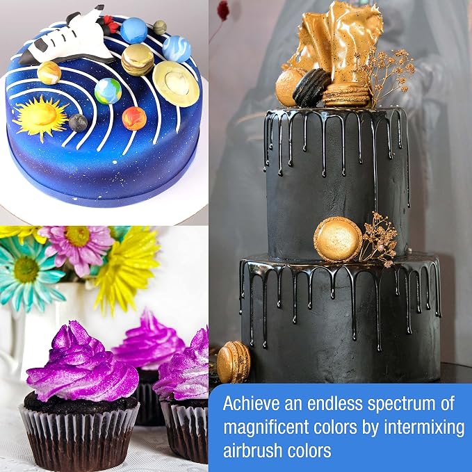 Chefmaster - Airbrush Food Coloring - 8 Color Pack - Vibrant and Fade-Resistant Sheen - Works With Any Airbrush Tool to Achieve Amazing Effects and Designs - Made in the USA
