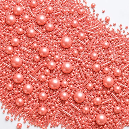 Confect Mix Rose Pink Pearls & Jimmies Sprinkle | Baby Shower & Birthday Sprinkle | Edible Sprinkles for Cakes & Cupcakes Decoration - Vegan, Gluten-Free, Nut-Free, Soy-Free, Dairy-Free, Palm Oil-Free – 4.2 Oz