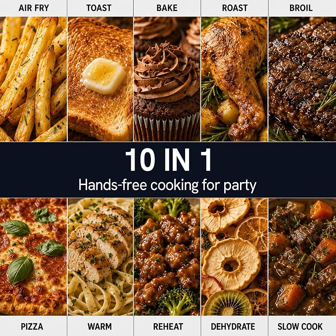VAL CUCINA Infrared Heating 26.3 QT Air Fryer Toaster Oven, Large Countertop Convection Oven 10-in-1 Combo, 6-Slice Toast, Enamel Baking Pan Easy Clean with Recipe Book, Black Matte Stainless Steel