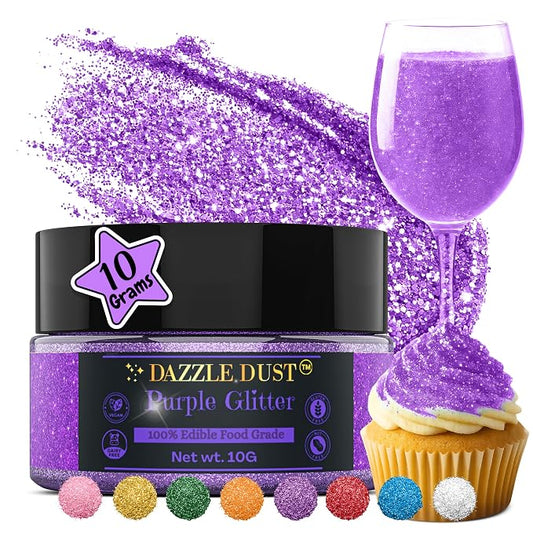 Dazzle Dust Edible Glitter Sprinkles for Cake Decorating, Drinks, Cookie, Icing, Dessert Decorations, Sparkly Luster, Food-Grade, Vegan, Gluten Free, Kosher, Bulk 10g, Purple