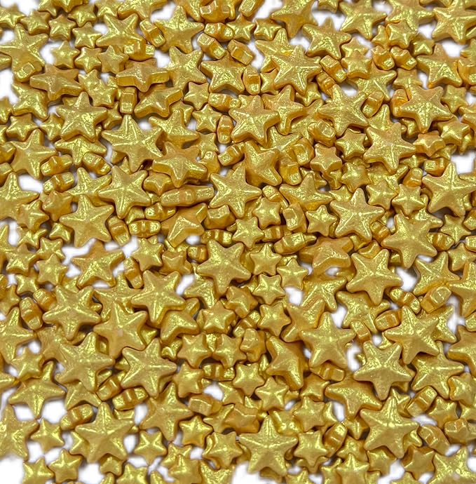 Sentovac Edible Gold Star Sprinkles | Edible Cake Cupcake Sprinkles 1 Bottle 4.23oz/ 120g | Cookie and Ice Cream Topper Decorations Large and Small Edible Stars (Gold Star)