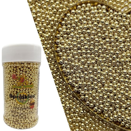 CandiJumpin 2mm Edible Gold Pearls, Gold Nonpareils Sprinkles Small Pearl Sprinkles for Cake Decorating Mini Sugar Pearls for Baking Baby Shower Party Wedding Christmas Supplies 3 OZ