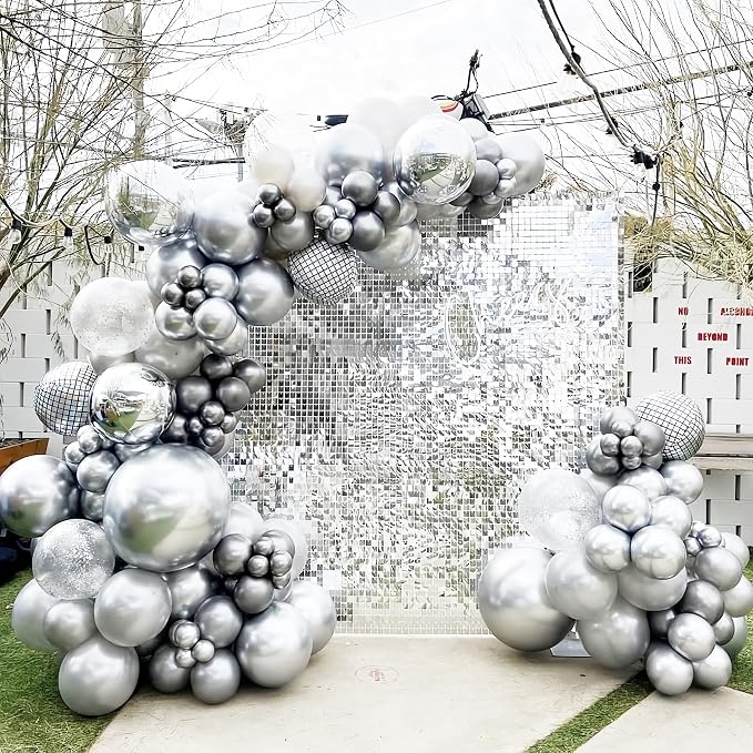 Voircoloria 130pcs Metallic Silver Balloons Different Sizes 18" 12" 10" 5" Chrome Silver Balloon Garland Arch Kit for Graduation Birthday Baby Shower Wedding Anniversary New Year Party Decorations