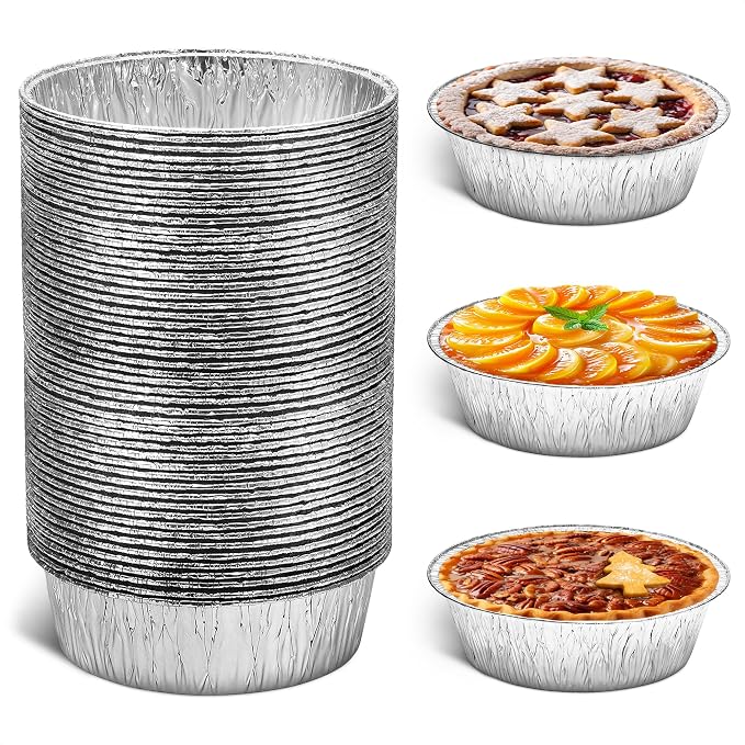Round Foil Cake Pans – 50 Pack 6" Reusable Aluminum Baking Pans | Stackable, Grease-Resistant for 4th of July Holiday Baking, Tarts, Cheesecakes, Freezer & Storage Use | Great Gift for Bakers & Chefs