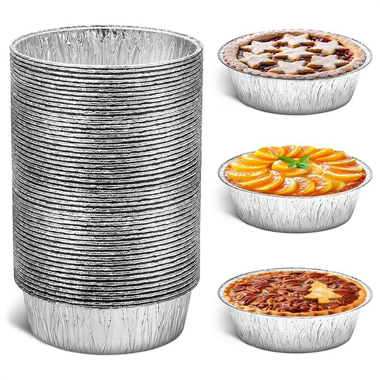 Round Foil Cake Pans – 50 Pack 6" Reusable Aluminum Baking Pans | Stackable, Grease-Resistant for 4th of July Holiday Baking, Tarts, Cheesecakes, Freezer & Storage Use | Great Gift for Bakers & Chefs