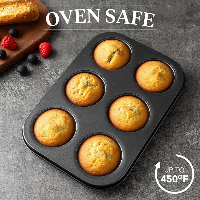Tiawudi Mini Fluted Tube Cake Pan, 6 Cavity Baking Pan, Non-stick Baking Mold for Cupcakes, Donuts, Cornbread, Brownies, Jellies, Set of 3