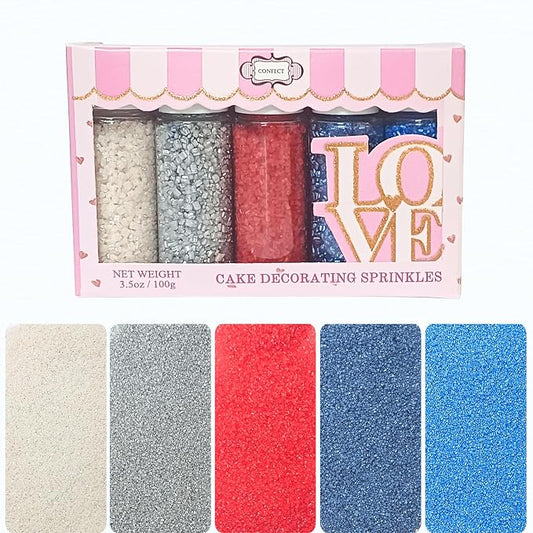Confect Edible Cake Sprinkles | Patriotic Mix Red, White, Blue & Silver Sprinkles | Independence Day Sprinkles | Vegan, Gluten-Free, Soy-Free, Dairy-Free, Palm Oil-Free- 5 Oz