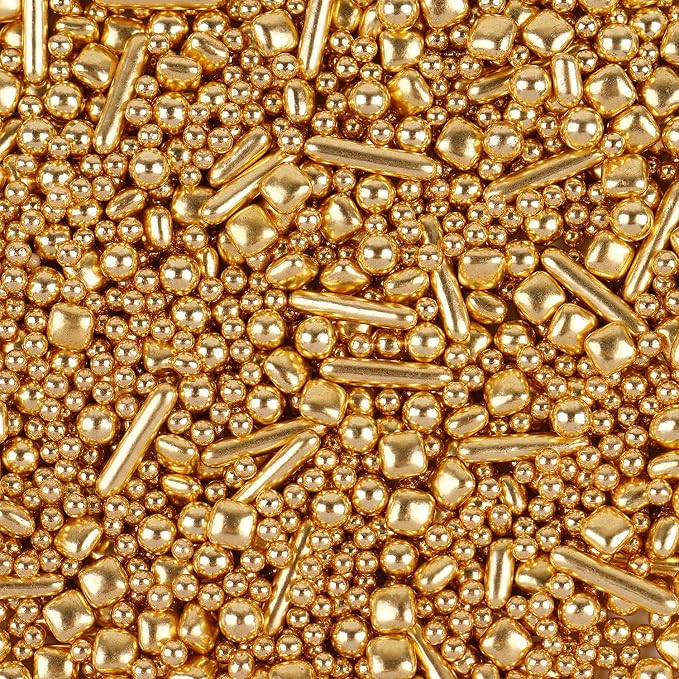 Gold Sprinkles for Cake Decorating 3.5 Ounces, Edible Gold White Silver Sprinkles for Cupcake Topper, Cookiess, Perfect for Wedding, New Year’S Eve Party (Gold Pearl)