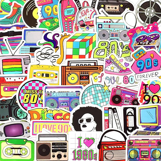 70 Pcs 8090s Retro Sticker Pack for Adults, Waterproof Vinyl Decals for Laptop Water Bottles and Journal