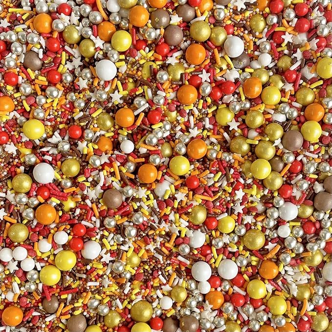 Sprinkle Pop Thanksgiving Sprinkle Mix| Red Orange Golden Yellow Brown Sprinkles with Chocolate Crispy Dragees| Autumn Fall Thanksgiving Sprinkles Made in USA for Decorating Cakes Cupcakes Cookie, 4oz