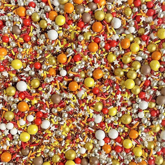 Sprinkle Pop Thanksgiving Sprinkle Mix| Red Orange Golden Yellow Brown Sprinkles with Chocolate Crispy Dragees| Autumn Fall Thanksgiving Sprinkles Made in USA for Decorating Cakes Cupcakes Cookie, 4oz