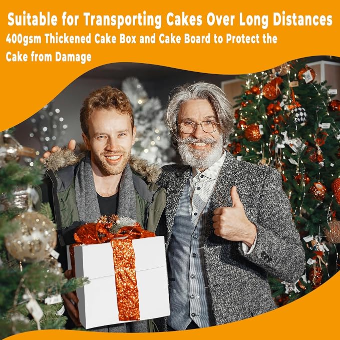 12x12x12 Inches Cake Boxes with Cake Boards, 3 Pack Premium Tall Cheesecake Boxes with Display Window for Christmas, Birthday, Wedding