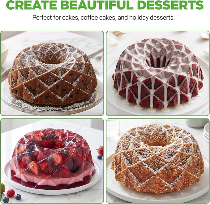 NutriChef 9-Inch Cake Pan - 9 Cups Nonstick Heavy Cast Aluminum Cake Mold for Baking - French Wreath Design for Uniform Baking - Easy to Clean, Gold