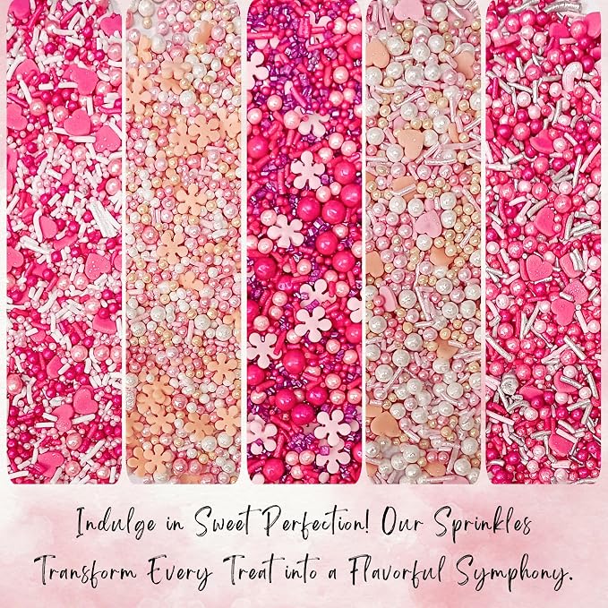 Confect Valentine’s Day Sprinkles Mix – Pink, Gold & White Pearl Heart Sprinkles with Sparkling Sugar – Edible Baking Decorations for Cakes, Cupcakes, Cookies – Birthday & Celebration Sprinkles | Vegan, Gluten-Free, Nut-Free, Soy-Free, Dairy-Free, Palm...