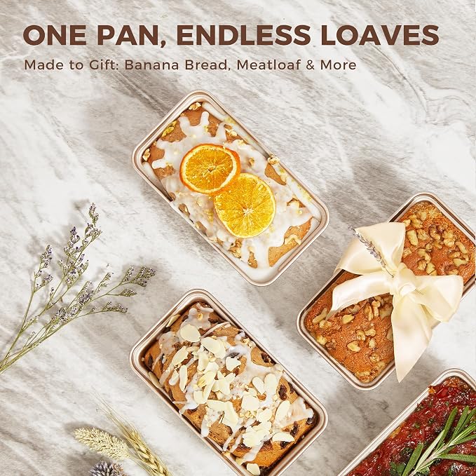 HONGBAKE 3 Pack Nonstick Mini Loaf Pans, 6 x 3.3 x 2 Inch Small Bread Pans for Homemade Bread, Tiny Banana Baking Tins with Diamond Texture, Non-toxic Mini Meatloaf Pans Set, Champagne Gold