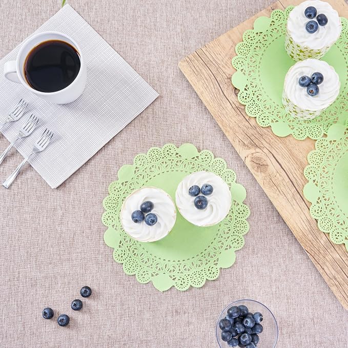 Pastry Tek 8 x 8 Inch Paper Lace Doilies, 4000 Disposable Table Doilies - Elegant Lace Finish, Long Lasting, Green Paper Doily, for Pastries, Cupcakes, Desserts - Restaurantware
