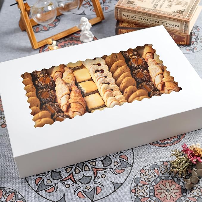 NPLUX 5 Pack Cookie Boxes 16x11x2.5inch Bakery Boxes with Window Treat Boxes for Cookie Packaging Gift Giving Dessert Boxes for Chocolate Covered Strawberries, Donuts, Graduation Gifts Party Favors
