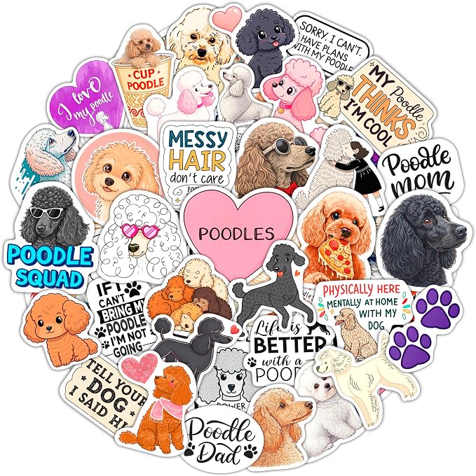 100Pcs Poodle Stickers for Water Bottle, Laptop - Poodle Gifts, Party Supplies & Decorations - Dog Stickers and Decals - Gift for Women & Men