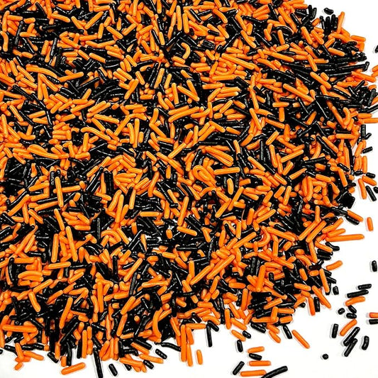 Homipooty Black and Orange Soft Jimmies Sprinkles Edible Sprinkles Sugar Candy for Cake Decorating 78g/2.75oz Cookie Cupcake Topper Ice Cream and Dessert Decorating