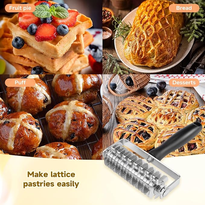 Pastry Lattice Roller Cutter - Stainless Steel Professional Dough Lattice Top Pie Pizza Bread Pastry Crust Lattice Roller Cutter wheel