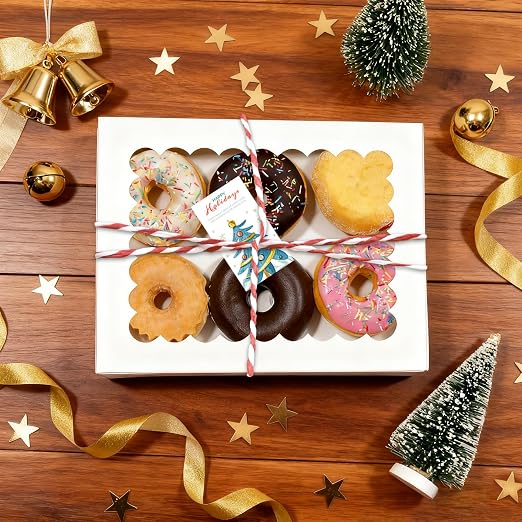 NPLUX Cookie Boxes Bakery Boxes with Window 8x6.5x2.5 Inches Auto-Popup Treat Pastry Boxes for Gift Giving, Graduation Gifts Party Favors(24pack,White)