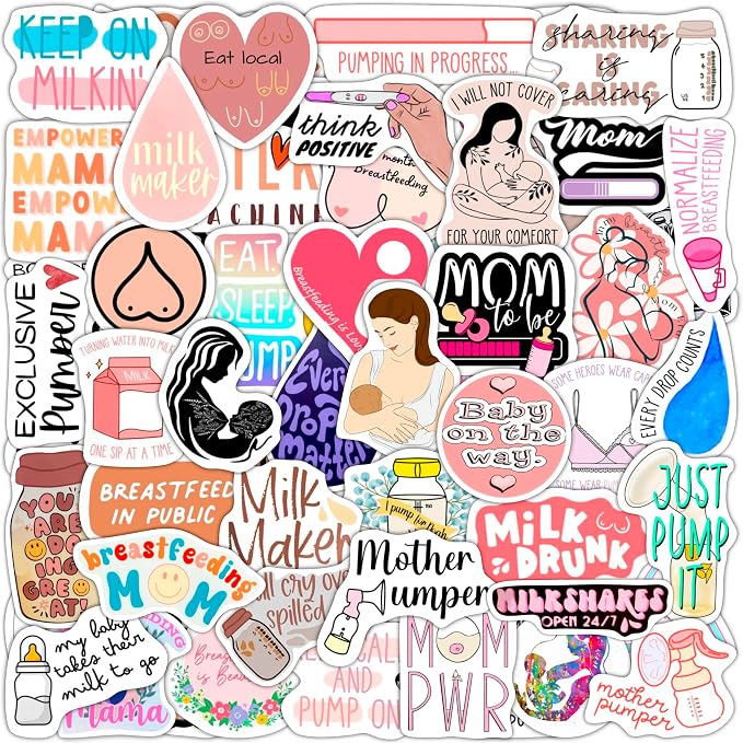 BulbaCraft Funny Breastfeeding and Pregnancy Stickers for Scrapbooking, Planner - Waterproof Vinyl Breastfeeding Mom Decals Laptop Decals, Gifts for Women & Men