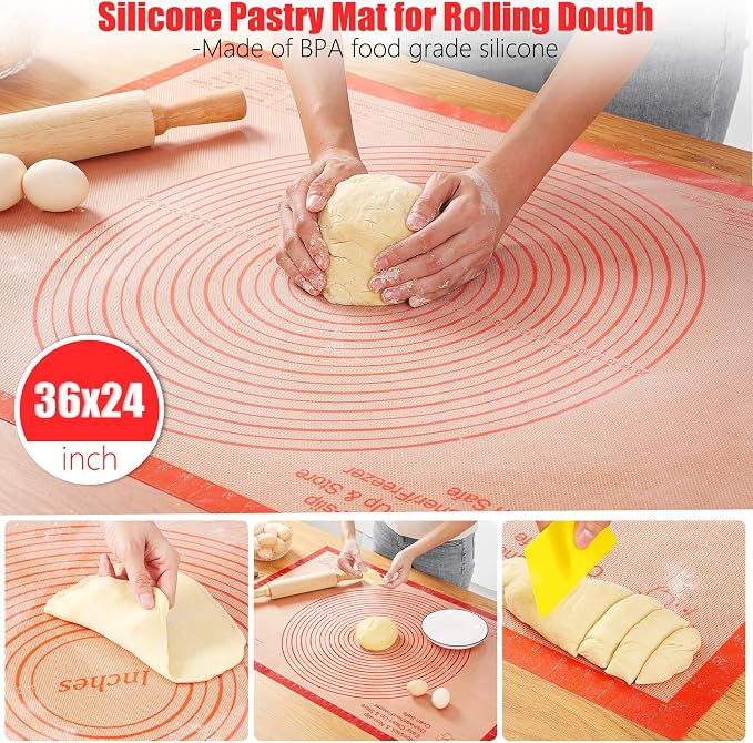 Silicone Pastry Mat 36x24 Inch Extra Large Baking Mat with Measurements, Nonstick Kitchen Counter Mats for Dough, Pastry, Dough Rolling, Kneading Board, Pie Crust, Fondant, Bread, Pasta, Pizza