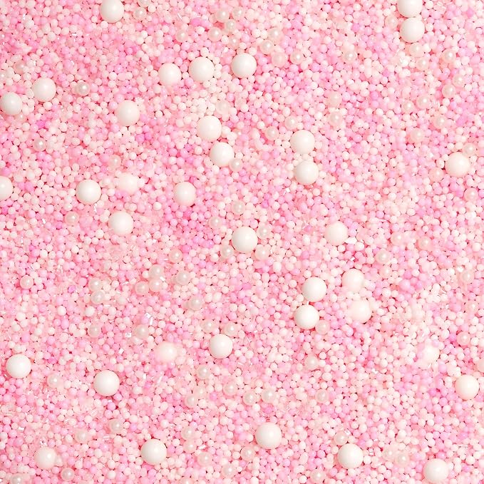 Fancy Sprinkles Bubble Bath Sprinkles | Pastel Pink & White Candy Pearls, Nonpareils & Sugar Pearls | Cake & Cupcake Decorating | Baby Shower, Bridal & Bachelorette | 1 Pack (0.5c)