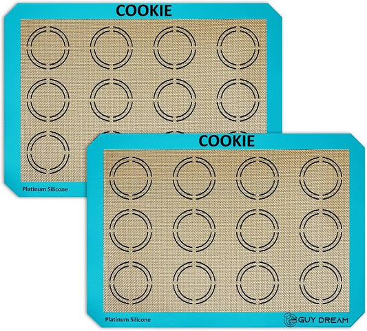 GUYDREMAT 2PCs Silicone Baking Mat with Measurements for Cookies - 16 1/2” x 11 5/8” - Reusable Premium Food Grade Silicone Cookie Sheets - Heat Resistant Silicone Oven Mat