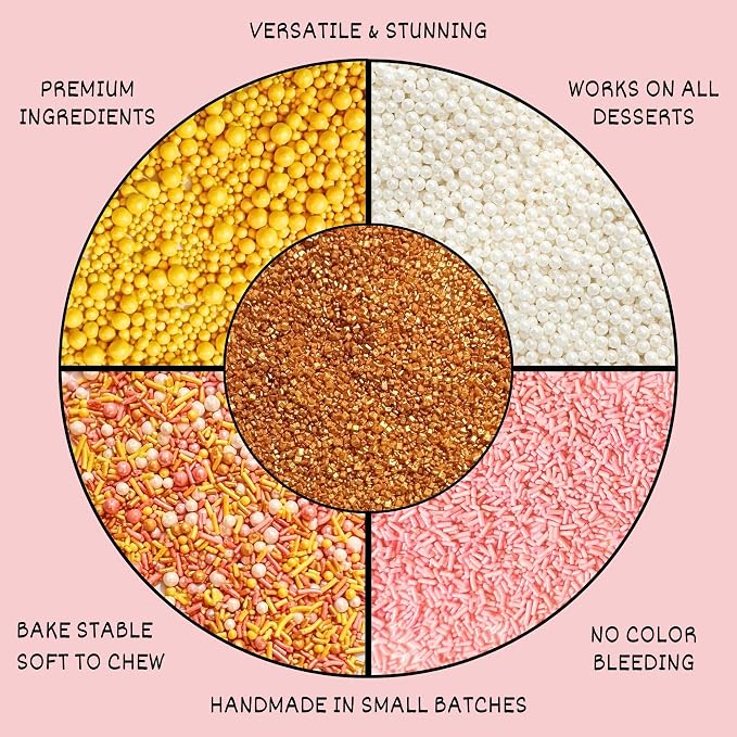Confect Sprinkles – 5 Pack Assorted Cake Decorating Mix (Yellow & Pearl Dragees, Hot Pink Jimmies, Sparkling Gold Sugar) – Celebration Spring & Summer Sprinkles - Festive Toppings for Cakes, Cupcakes, Cookies, Birthday Parties – Vegan, Gluten-Free, Nut...