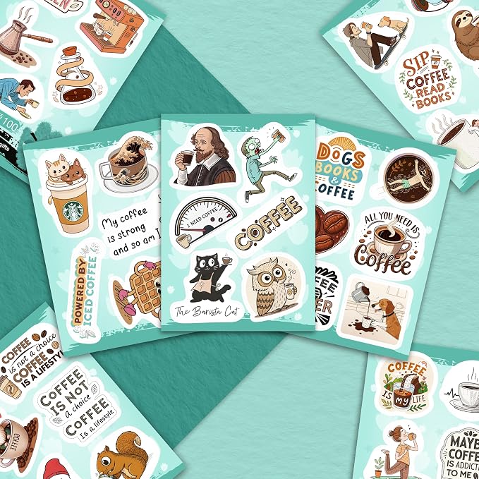 100Pcs Funny Coffee Stickers for Cups, Water Bottles & Scrapbook - Coffee Gifts, Party Decorations, Party Supplies - Gifts for Men & Women