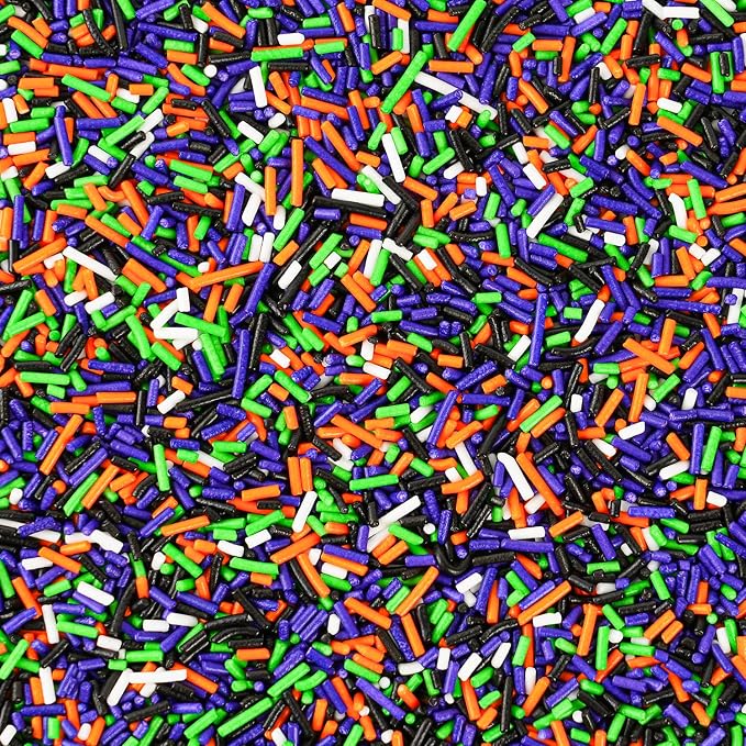 Halloween Jimmies Sprinkles for Cake Decorating 4.2 oz Edible Purple Orange Black and Green Sprinkles for Cupcake Topper Cookie Chocolate Cake Ice cream Decorations Baking Halloween Party