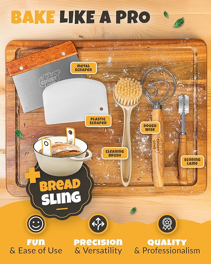 CRUSTLOVE Dutch Oven for Bread Baking - incl. Sourdough Bread-Baking Supplies like Banneton Bread-Proofing Basket - 5QT Enameled Cast Iron Bread-Oven with Lid, Baking Pan, Scoring Tool Lame