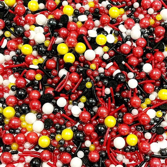 Edible Black White Red and Yellow Pearl Sprinkles 130g/4.5oz Mouse Sprinkles Candy Mix Jimmies Round Confetti Sprinkles for Cake Decorating Baking Ice Cream Cupcakes Supplies