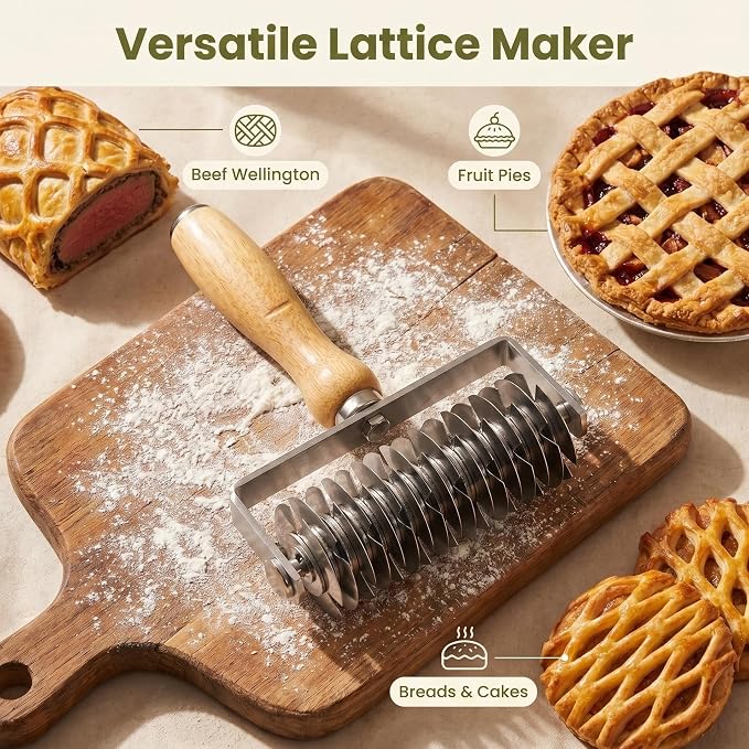Lattice Pastry Pizza Dough Cutter Stainless Steel Cinnamon Roll Cutter for Pie Bread Beef Wellington Crust Baking