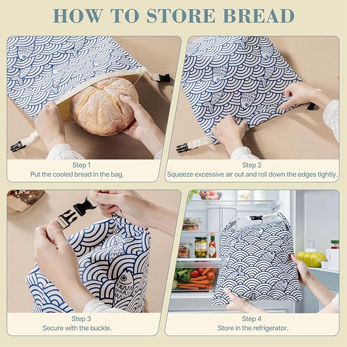 Beeswax Bread Bags for Sourdough, Reusable Bread Bags for Homemade Bread, 2 Pack Natural Cotton Beeswax Storage, Natural Cotton Beeswax Bags, Large Capacity