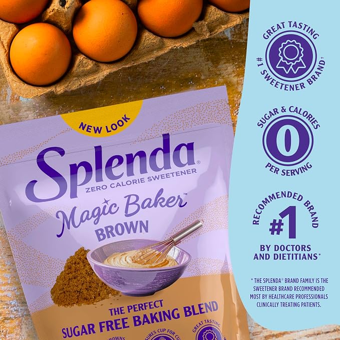 SPLENDA Magic Baker Brown Zero Calorie Plant Based Granulated Baking Blend with Stevia, Erythritol and Allulose – Zero Sugar, Keto Friendly, 1lb (16 oz) Pouch (Pack of 1)