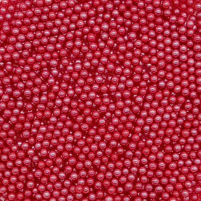 Edible Red Pearl Sugar Sprinkles Candy 4mm Mini Pearls Cake Decorations Cupcake Toppers Cookie Decorating Perfect for Wedding Party Valentine Halloween Christmas Supplies 3OZ