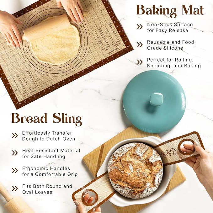 ABIOTO Sourdough Bread Baking Kit - 17-Piece Artisan Set with 10" Round & 11" Oval Rattan Baskets, Slings, Baking Mat, Bread Lame, Danish Whisk & Scrapers
