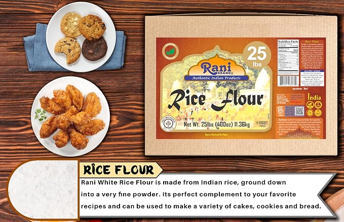 Rani Rice (White) Flour 400oz (25lbs) 11.36kg Bulk Box ~ All Natural | Gluten Friendly | Vegan | NON-GMO | Kosher | Indian Origin
