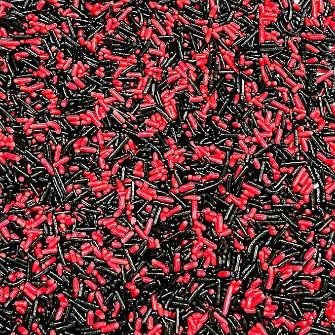 Homipooty Black and Red Soft Jimmies Sprinkles Edible Sprinkles Sugar Candy for Cake Decorating 78g/2.75oz Cookie Cupcake Topper Ice Cream and Dessert Decorating