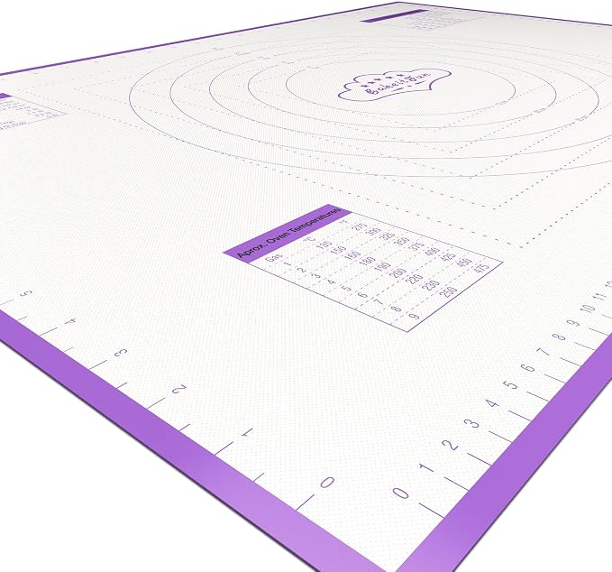 Silicone Pastry Mat Large, 26 x 18 inches. Nonstick Rolling Mat with Measurement Markings in Inches and Centimeters, Conversion Charts, BPA Free, Dishwasher Safe, Heat Resistant to 450°F