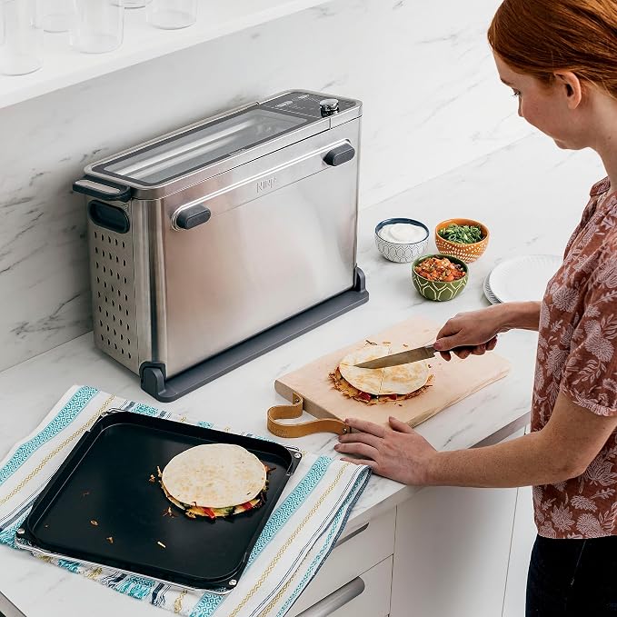 Ninja FT301 Dual Heat Air Fry Countertop 11-in-1 Convection Toaster Oven with Extended Height, XL Capacity, Flip Up & Away Capability for Storage Space, Silver (Renewed)