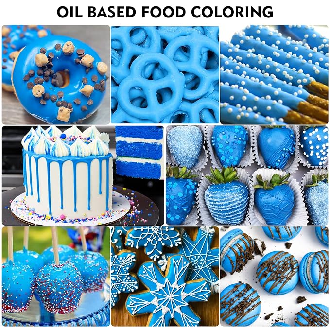 Oil Based Food Coloring - Vibrant Food Coloring for Chocolate, Candy Melts, Baking, Cake Decorating - Upgraded Edible Food Color Dye for Icing, Fondant,Butter, Cookie, DIY Crafts - 2 Fl.oz (Blue)