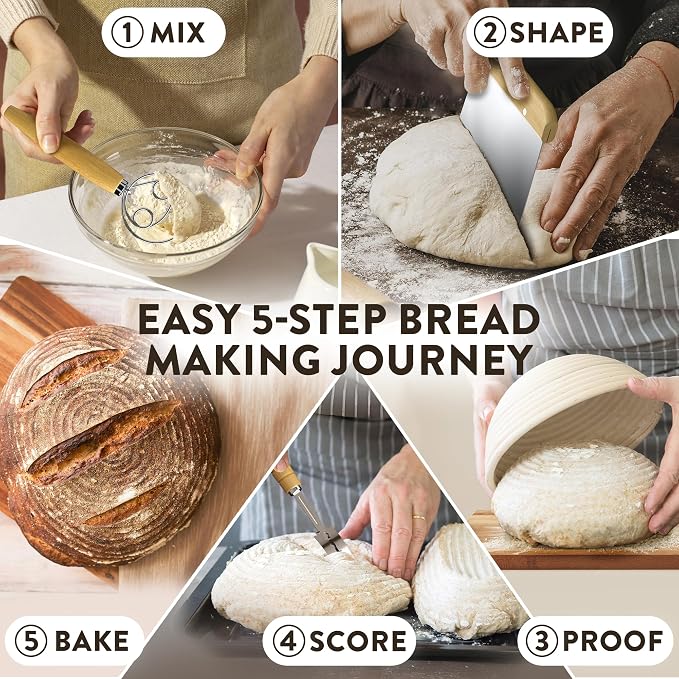 Complete Bread Proofing Baskets Set - Premium Quality Kit for Sourdough Bread Making - Includes 9" & 10" Banneton Basket w/All Needed Bread Baking Supplies - Perfect Tools for Baking Enthusiasts