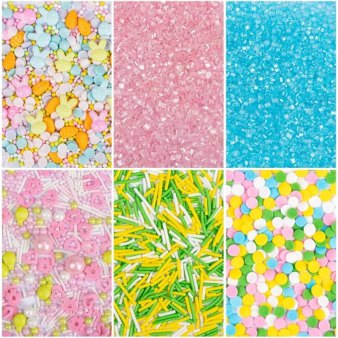 Twisweet Pastel Sprinkles 6-Cell 6.7oz, Edible Sugar Sprinkles Variety Pack for Cake Decorating, Jimmies Nonpareils Sanding Sugar & Candy Shapes, Cupcake Toppers for Birthday, Baby Shower, Cookies