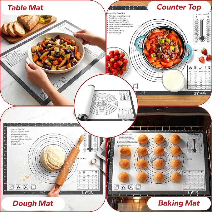 XL Silicone Pastry Mat for Baking, Extra Large 28x20 in, Non-Stick & Non-Slip Dough Mat for Rolling Out with Measurements, Bread, Pizza, Pie Crust, Cookies, Fondant,Oven Safe, Dishwasher Safe (Grey)