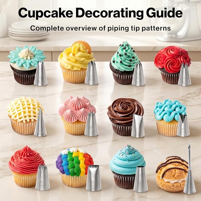 EDELHAUS Piping Bags and Tips Set – Reusable Piping Bags with 12 Piping Tips, Pastry Bags and Tips, Frosting Piping Kit, Cake Decorating Tools, Icing Bags Set with Flower Piping Tips & Couplers